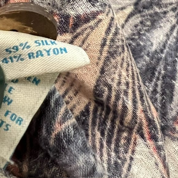 Caribbean Silk Blend Feathers Print Short Sleeve‎ Hawaiian Camp Shirt Mens 2XT - Picture 12 of 12